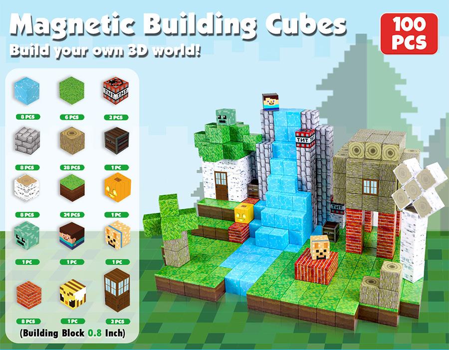 Magnetic Blocks-100PCS Create My Own Crafts ，Magnetic Building Blocks Magnetic Tiles Stacking, Build -Magnet World Set, STEM Montessori Sensory Toys magnet blocks，Valentine's Day Gifts,Construction Outdoorfun Stone Brick Wall Suit Wooden