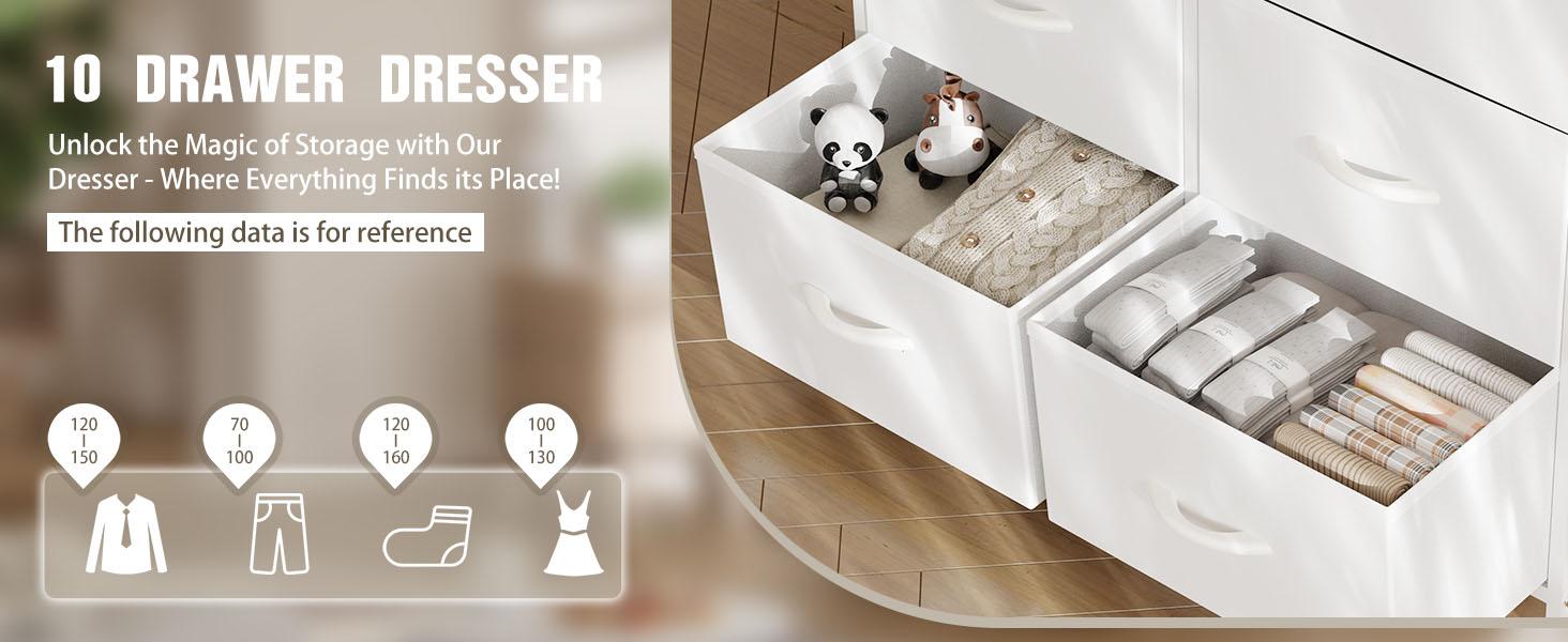 Tall Drawer Organizer Storage Drawers Fabric Storage Tower with 10 Drawers, with Fabric Bin, Wood Top for Bedroom, Closet