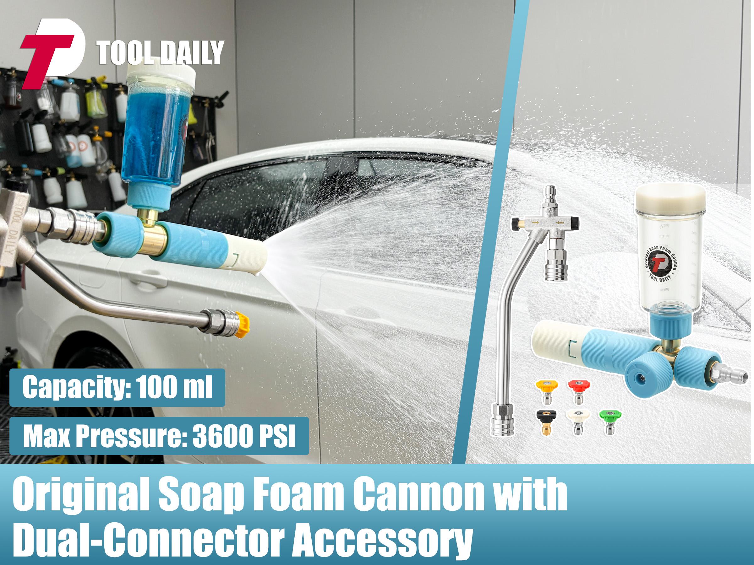 Tool Daily Foam Cannon with Dual Connector Accessory Original Soap Cannon for Pressure Washer 5 Power Washer Nozzle Tips 1/4 Inch Quick Connect Car Washing Spray