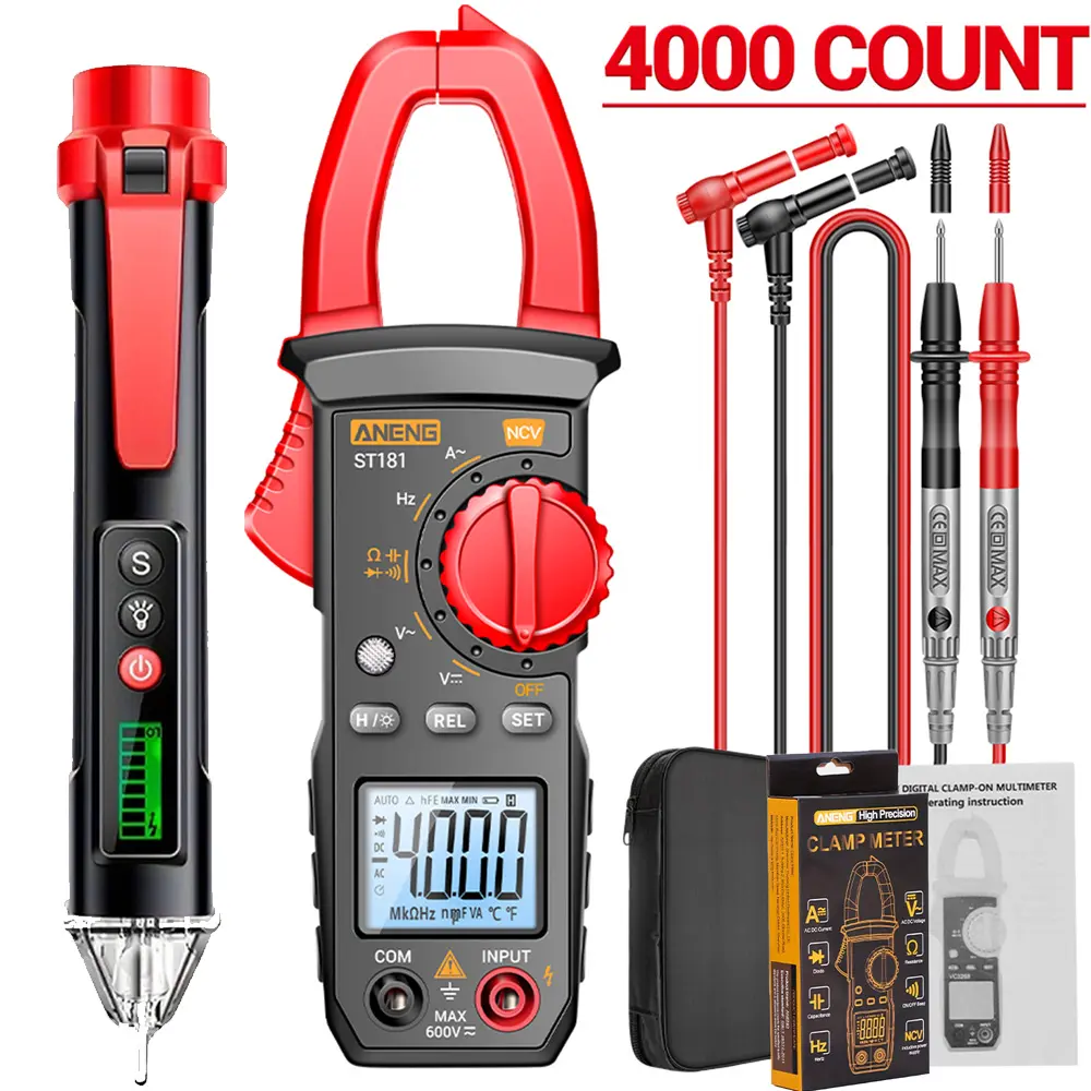 SMLCON Basic Model 180/181 Digital Clamp Meter Kit, 4000-Count LCD Easy Reading Smart Multimeter with Free Advanced Voltage Tester, Beginner-Friendly Electrician Tool for Home/Car Use
