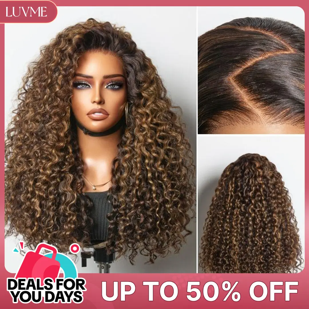 LUVME Brown Highlights Funmi Curly Glueless Wig All-Day Comfort™ 7x6 Closure Pre-Cut HD Lace PartingMax #DealsForYouDays