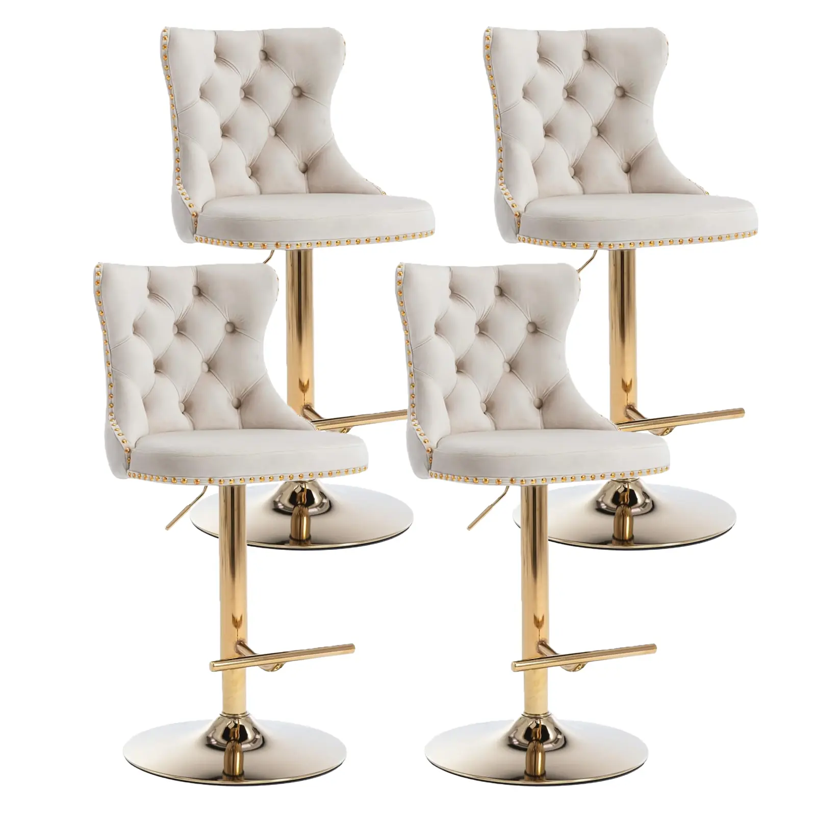 Set of 2 or 4 Modern Swivel Adjustable Bar Stools, Velvet Tufted Bar Chairs with Golden Leg & Backrest and Nailhead Trim, Comfortable  cushioned bar chair ,For Kitchen Island, Counter Height Chair for Kitchen, Bar, Dining Room,dorm essentials,home decor