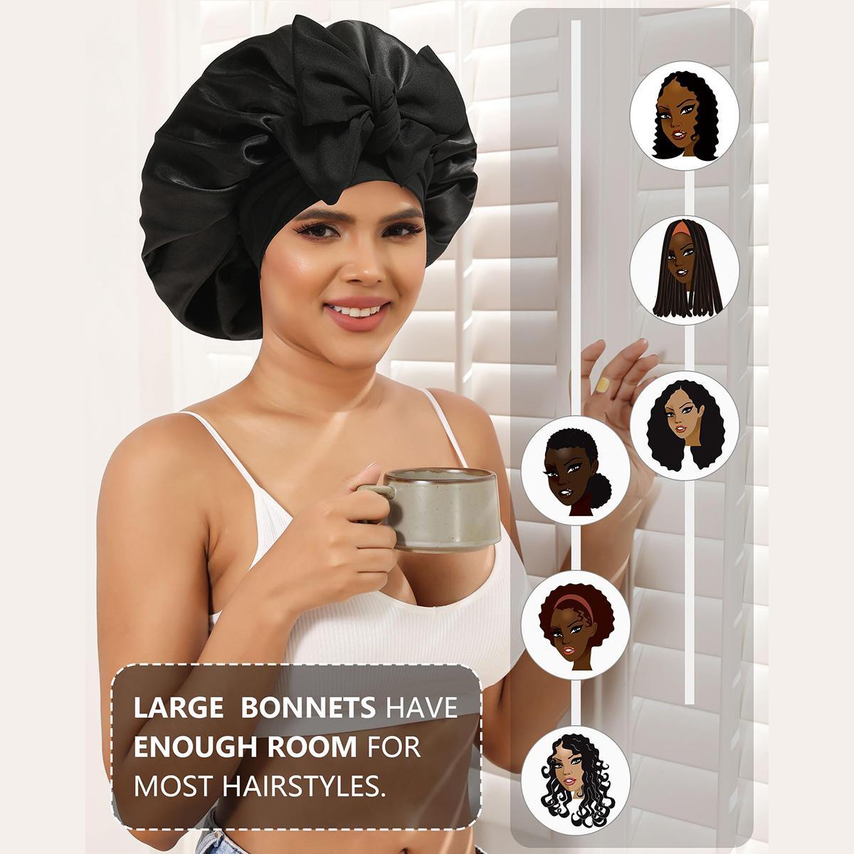 AWAYTR Reversible Satin Bonnet for Women Silk-Like Bonnets for Sleeping Hair Care Bonnet with Elastic Tie Band TikTokShopBlackFriday Double Layer Sleep Cap Hair Wrap