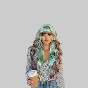 Soft Fluffy Synthetic Heat-Resistant Fiber Wig High-Quality 30in Colorful Wavy Extra Long Curly Hair with Bangs Fashionable Wavy Wig with Bangs Synthetic Wig for Women Loose Wavy Wig Suitable for Work, Life, Proms, and All Occasions