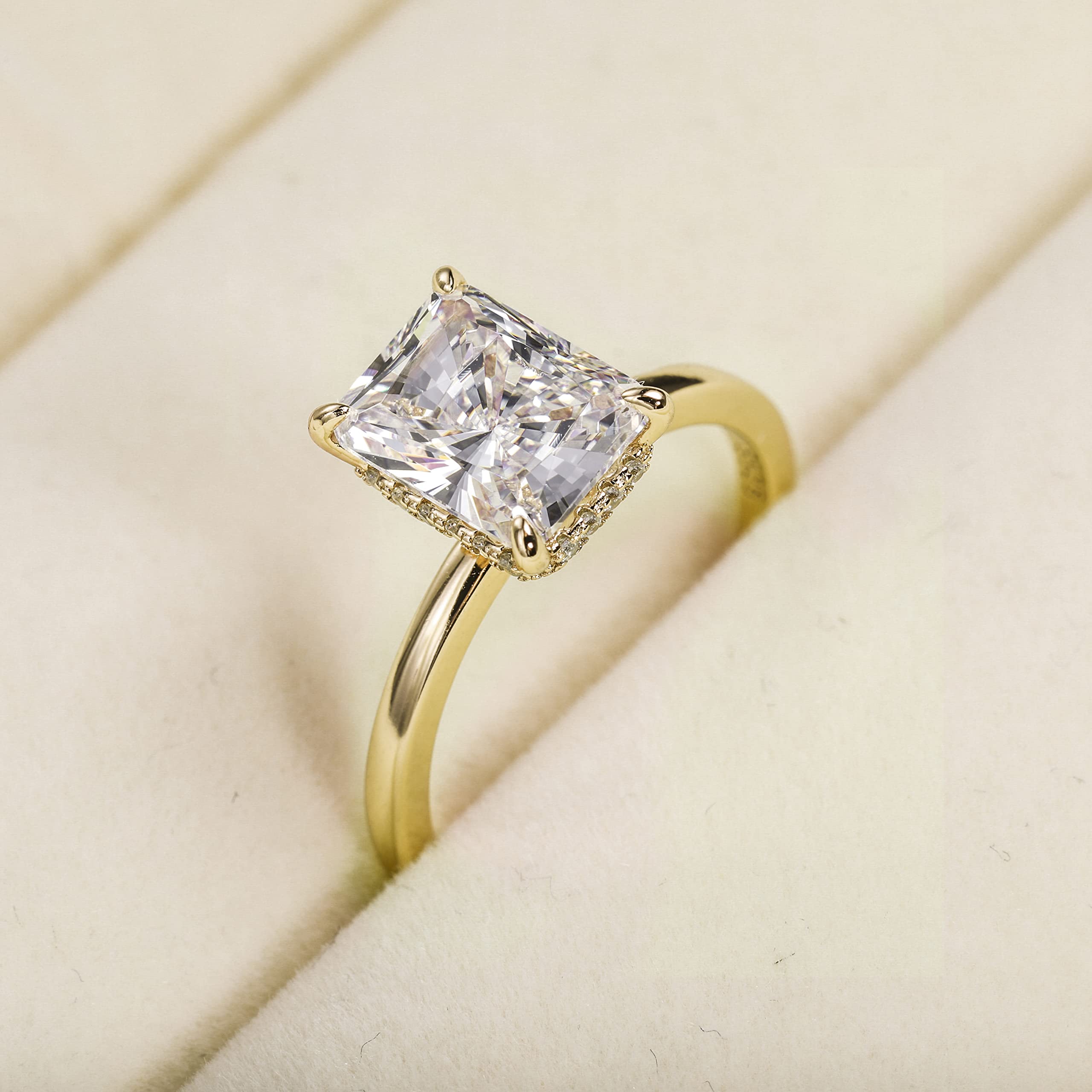 EAMTI 3CT 925 Sterling Silver Engagement Rings Radiant Cut Cubic Zirconia Wedding Promise Rings