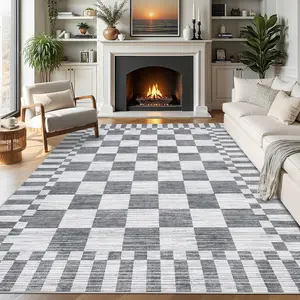 Modern Checkered Print Geometric Living Room Rug Large Size Washable Soft Non-slip Ultra-thin Foldable for Dining Room Living Room Bedroom Office Game Room Laundry Room decorative floor mat