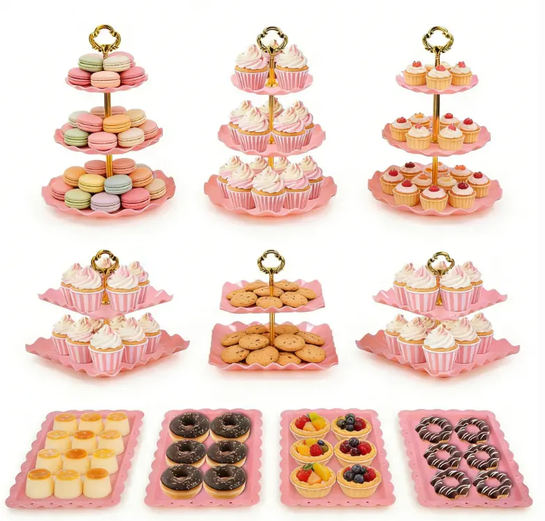 10pcs Tableware Cake Stand Set - 3 Double-Tier Cupcake Holders, 3 Triple-Tier Cupcake Holders, 4 Appetizer Trays - Ideal for Birthdays, Bridal Showers, Cupcake Holder