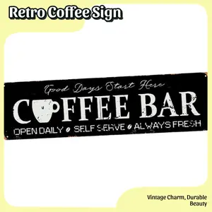Coffee Bar Retro Black Aluminum Sign (40x10cm) | Coffee Lover Kitchen Decor & Gift