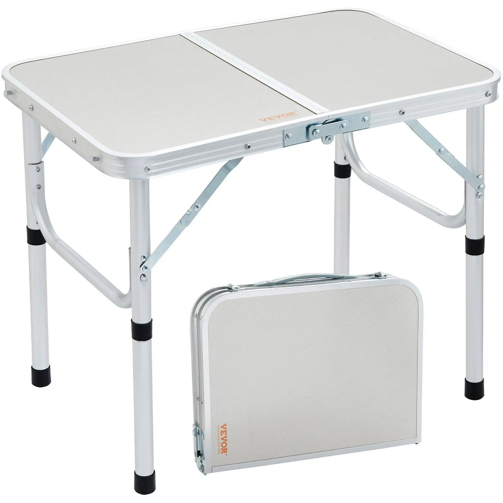 VEVOR Folding Camping Table, TikTokShopBlackFriday, Adjustable Height Outdoor Portable Side Tables, Lightweight Fold Up Table, Aluminum & MDF Ultra Compact Work Table, For Cooking, Beach, Picnic, Travel, 24x16 inch, Silver