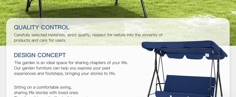 Aecojoy Patio Swings Outdoor, 3-Seat Glider Porch Bench with Removable Cushion and Adjustable Shade, Swing Chairs for Outdoor Lounge Modern