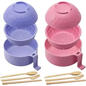Ramen Bowl Set, 2 Sets Including Bowl & Lid & Spoon & Chopsticks & Fork, Portable Tableware Set, Dinnerware Set for Home Office Dormitory