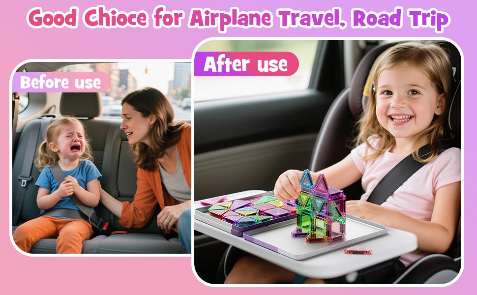 Hotfree Mini Magnetic Tiles Building Blocks 40PCS - Montessori Educational Magnet Travel Construction Set with Iron Storage Box, Airplane Activities Toys, STEM Toddler Birthday Christmas Gift for Boys & Girls Ages 3-8, Easter Basket Stuffers