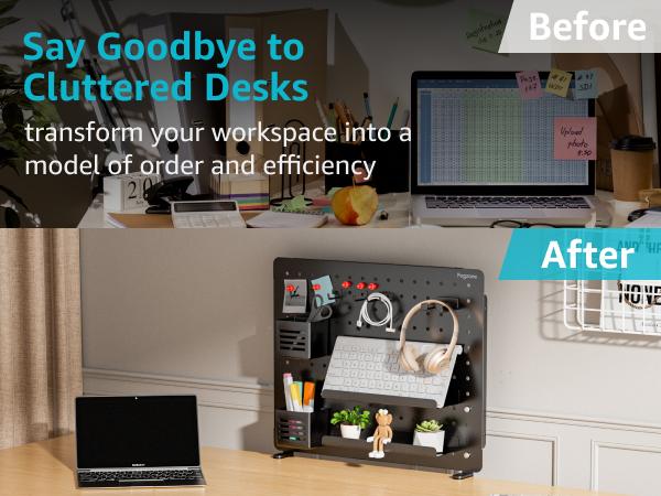 Clamp-on Desk Pegboard, Desk Organizer for Office Gaming Home, Magnetic Metal Peg Board with 15 Accessories, Privacy Panel for Office, 20.4" x 16.5", Large, Black Clamp-on Desk Pegboard, Desk Organizer for Office Gaming Home, Magnetic Metal Peg Board with 15 Accessories, Privacy Panel for Office, 20.4" x 16.5", Large, Black