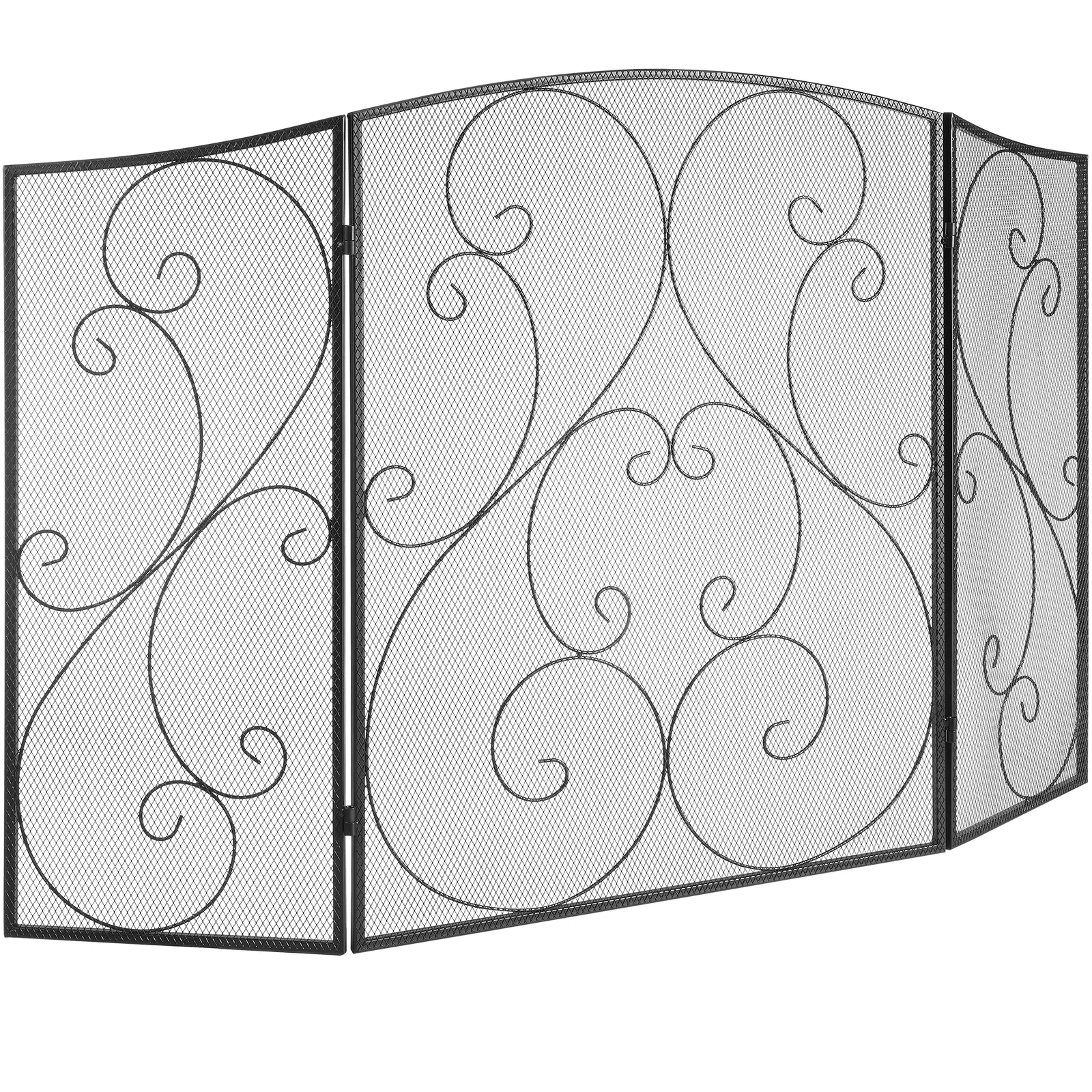 【Summerfinds】VEVOR Fireplace Screen 3 Panel Sturdy Iron Mesh Fireplace Screen48"(L) x30.2"(H) Spark Guard CoverNo Assembly RequiredFree Standing Fireplace Fence Grate for Living Room Home Decor Vintage Blac