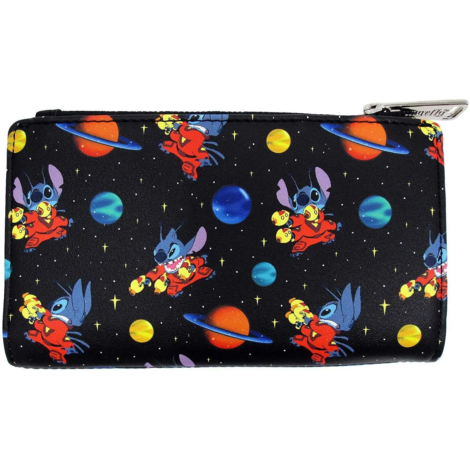 Loungefly Women's Trifold Wallet, Disney Lilo & Stitch in Space Allover Print Faux Leather with Applique Details - 707 Street Exclusive, Character-Themed Design Women's Wallets