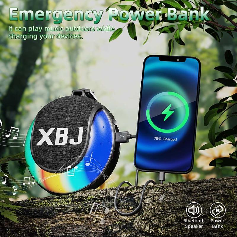 XBJ Mini Bluetooth Speaker with LED Lights & Compass - Waterproof, Rechargeable, Portable, Four-in-One Gift for Travel, Birthday, Christmas Micro subwoofer bluetooth speakers