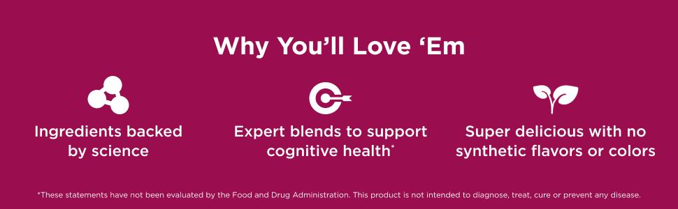 OLLY Laser Focus Gummy with Ginseng, Alpha GPC & B Vitamins - Dietary Supplement, Berry Tangerine Flavor, 36 Gummies, 18-Day Supply