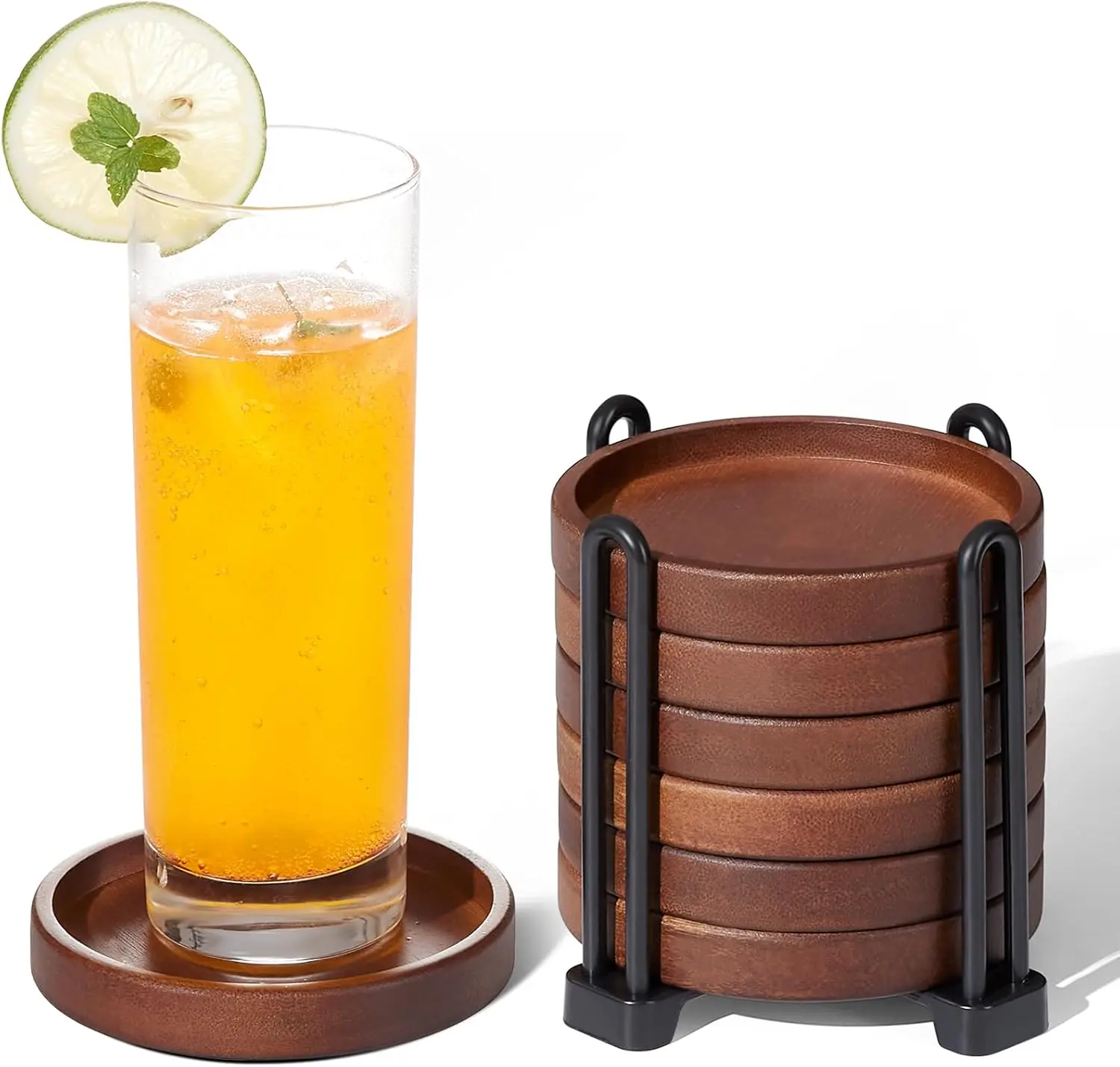 Set of 6 Wooden placemats Coasters with Holder – Coffee & Drink Coasters for Tableware hand