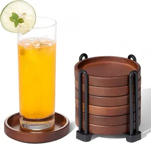 Set of 6 Wooden placemats Coasters with Holder – Coffee & Drink Coasters for Tableware hand