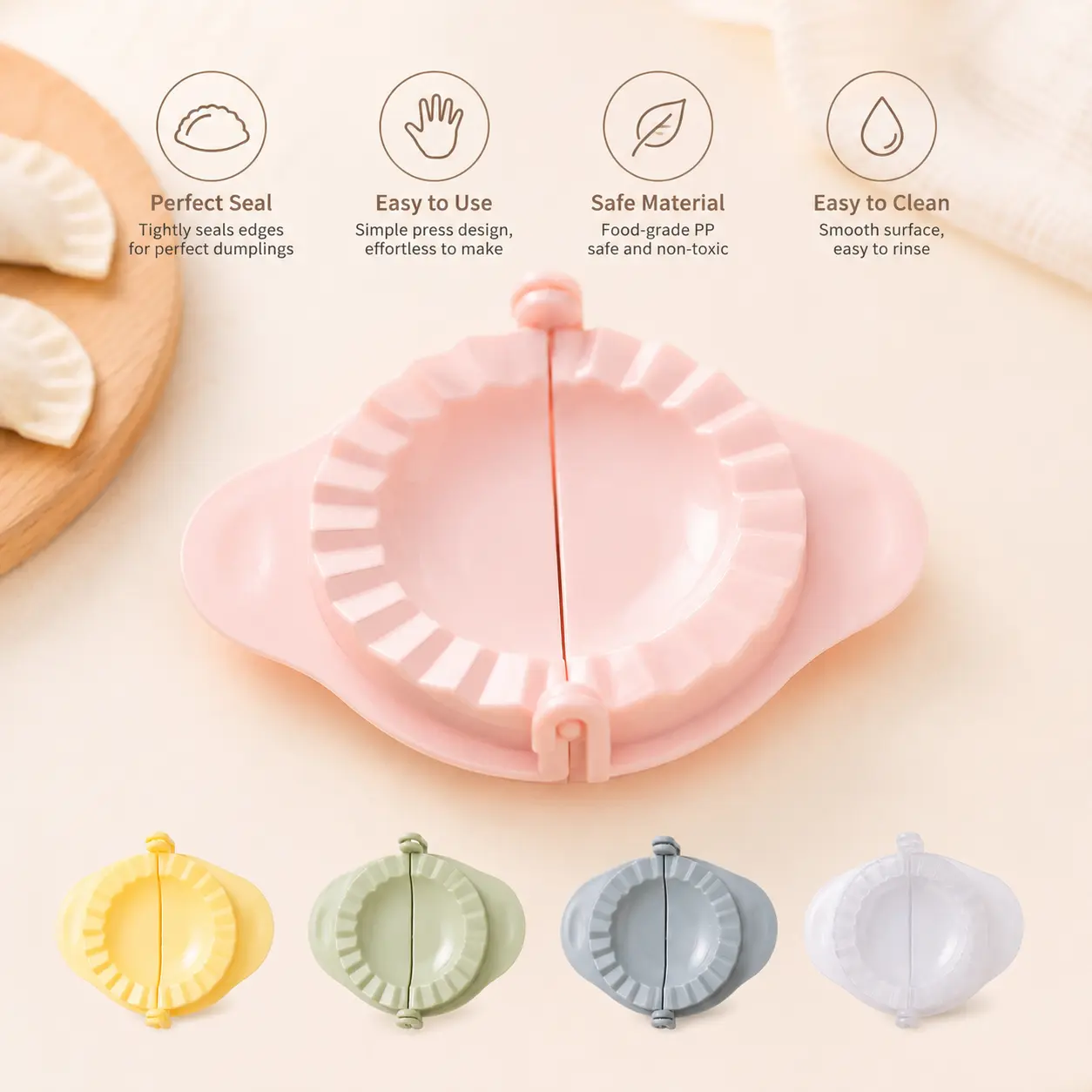 1 Count, Dumpling Maker with Double Side Handles, Random color, Crimped Edge, Easy to Clean for Home Kitchen Homemade Dumpling Preparation