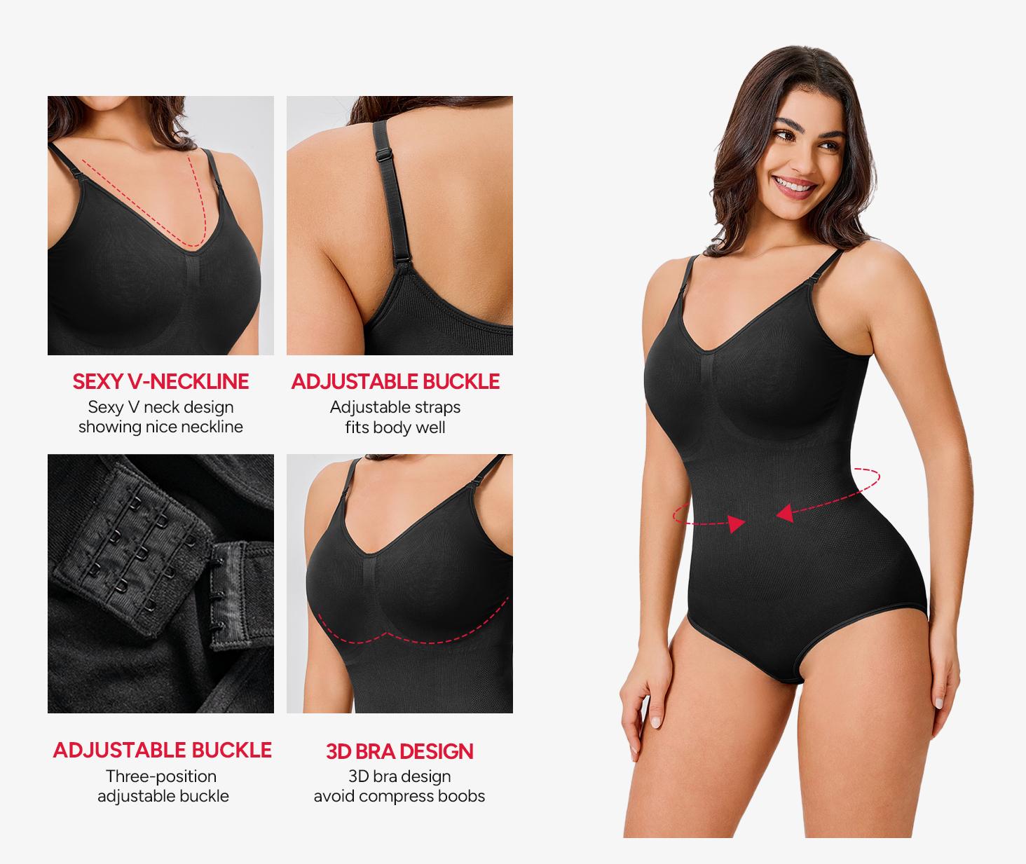 [Live Now] Nebility Women's V-Neck Shapewear Set - Seamless Bodysuit & Camisole, Hip Lift & Tummy Control, Basic Comfort Style High Waisted Shapers Spaghetti Strap