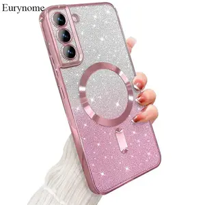 Glitter Magnetic Case For Samsung Galaxy S26 S24 Ultra S23 S22 S21 Plus S20 FE A56 A55 A36 Plating Wireless MagSafe Bright Cover