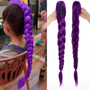 28inch Synthetic Hair Long Braided Purple Hair Ponytail Extensions Rumi Hairstyle Claw Clip Hair Wig for Kids for Chritmas Party