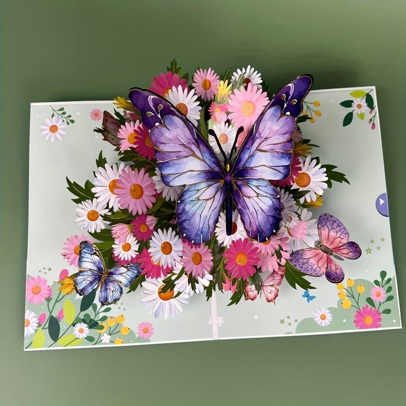 3D butterfly greeting card, 2-piece butterfly and flower three-dimensional card, ideal for Valentine's Day, birthday, wedding, anniversary gifts, for wives, husbands, mothers, women, sisters, grandmothers, children with envelopes