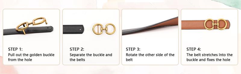 Elegant Reversible PU Leather Belt for Women Accessories Two-in-One Women Fashion Vintage PU Leather Belt for Jeans Dress with Golden Buckle