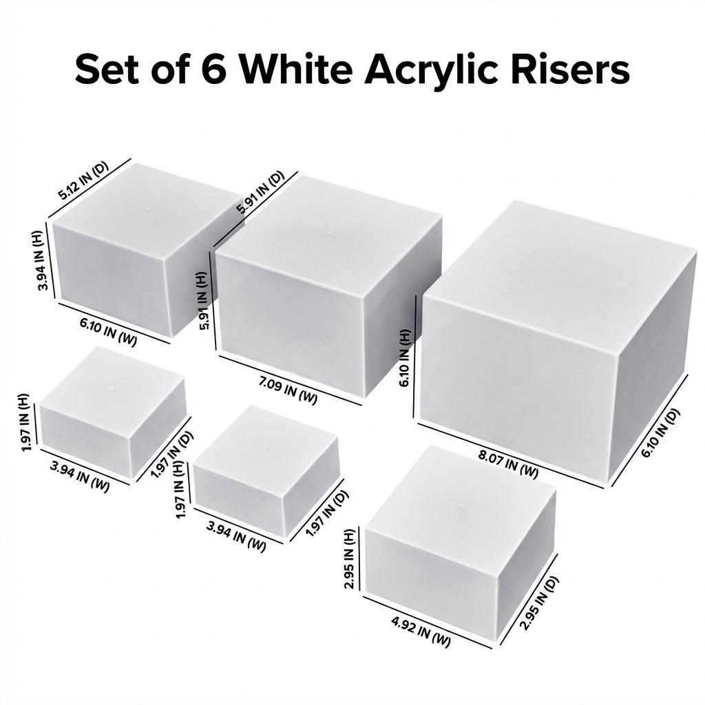 6 PCS Buffet Risers, Large Food Risers for Buffet Table, Display Stand Shelf for Party, Catering, Jewelry & Collectibles, White Plastic Nesting Boxes for Food Display
