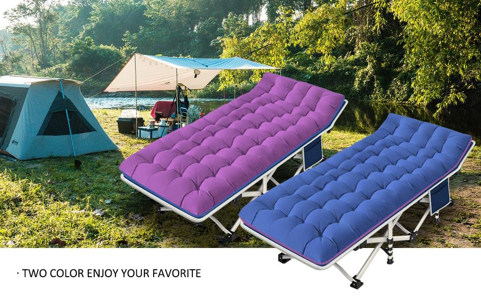 Outdoor Folding Camping Cot with Mattress, Heavy Duty Sleeping Cot with Carry Bag, Up to 900 Lbs, Portable Guest Bed for camping, Travel, Outdoor & Indoor Use