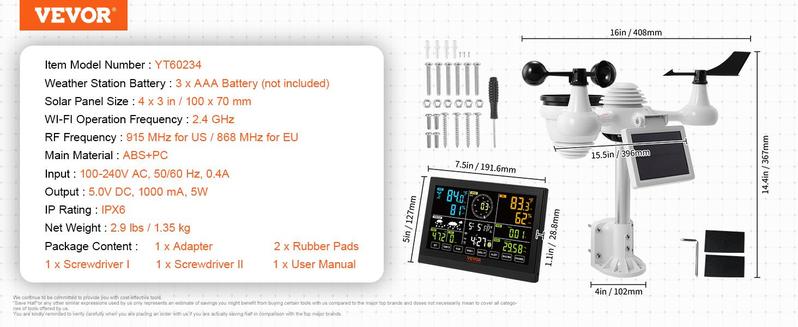 VEVOR 7-in-1 Wi-Fi Weather Station, TikTokShopBlackFriday, 7.5 in Color Display, Home Weather Station Indoor Outdoor, with Solar Wireles VEVOR Super Brand Days Outdoor Sensor Alarm Alerts, for Temperature Humidity Wind Speed/Direction Rain VEVOR 7-in-1 Wi-Fi Weather Station, TikTokShopBlackFriday, 7.5 in Color Display, Home Weather Station Indoor Outdoor, with Solar Wireles VEVOR Super Brand Days Outdoor Sensor Alarm Alerts, for Temperature Humidity Wind Speed/Direction Rain