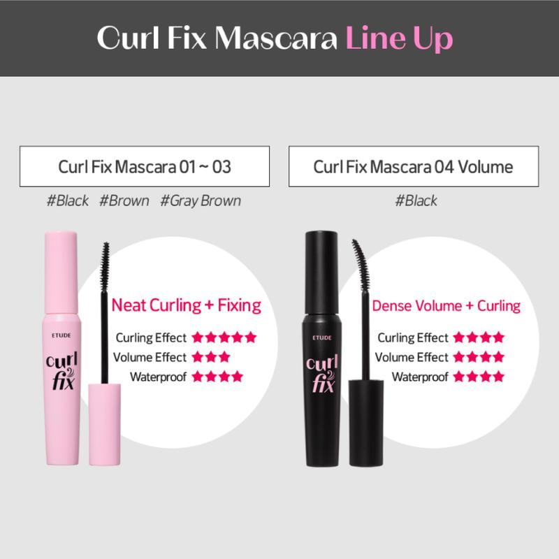 [ETUDE Official] Curl Fix Mascara Duo Set #01 BLACK & #04 Volume | 24H Smudge Proof Curl | Volumizing & Lengthening | Waterproof Formula
