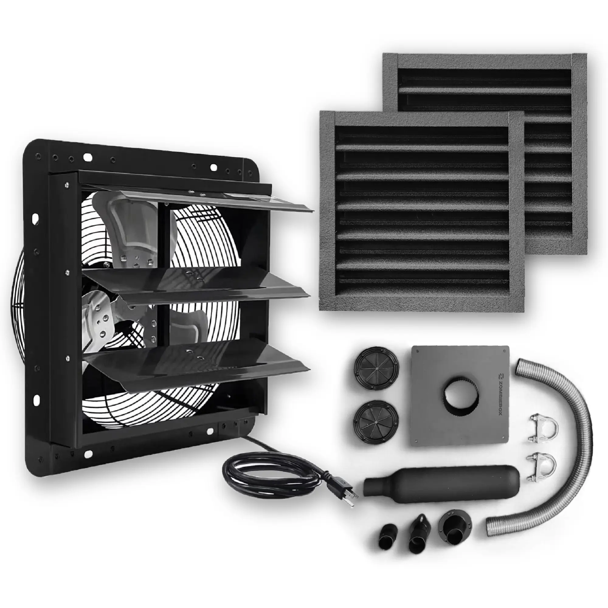 DIY Generator Shed Ventilation & Exhaust Kit With Cooling System B093735Q1F High-Flow Shutter Fan Flexible Exhaust Extension Weatherproof Vents Cable Grommets, 3-Inch Rubber Wall Grommets, Automatic Gravity Shutters, Complete Climate Control System, Dual