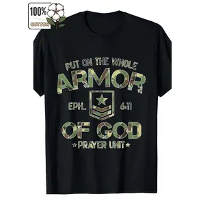 Men'S "Put on the Whole Armor of God" Graphic T-Shirt - 100% Cotton Crew Neck, Casual Short Sleeve with Camouflage & Cross Design - Machine Washable, Regular Fit - Perfect Gift for Men