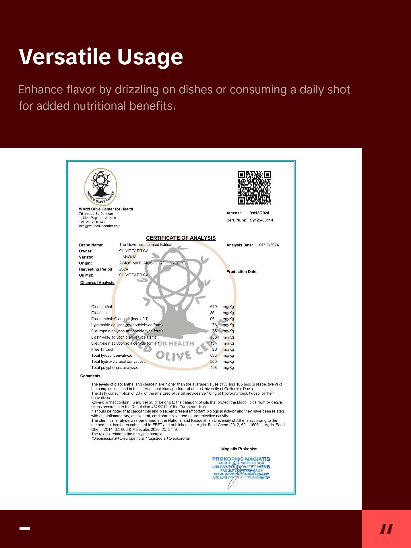 The Governor, Limited Edition Early Harvest Extra Virgin Olive Oil