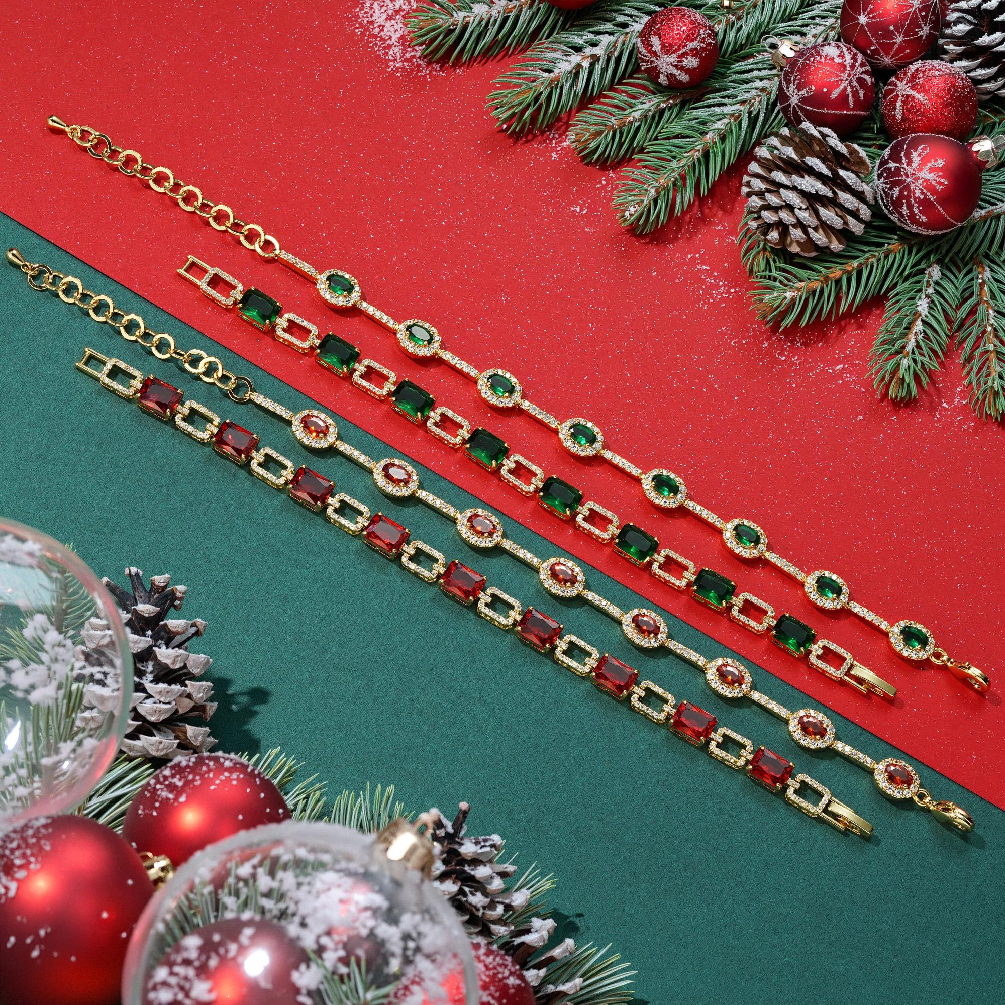 Turandoss Emerald Tennis Bracelet – 14K Gold Plated, Sparkling CZ, Adjustable Fit, Perfect Christmas Gift