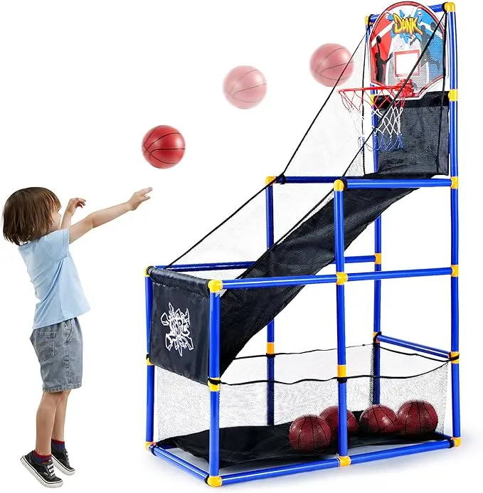 2025 Toys for Kids Arcade Basketball Game Set with 4 Inflatable Balls & Hoop Outdoor Sport Play Easy Set Up Air Pump   for Kids Boys Adjustable basketball hoop &LED Basketball Backboard