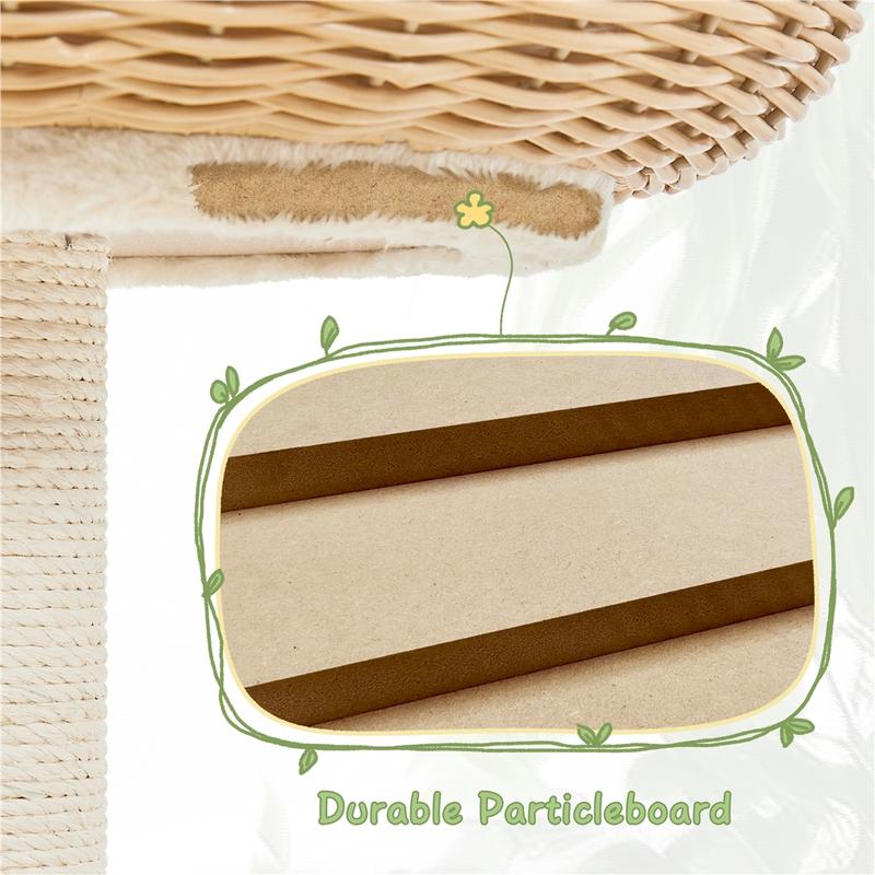 Costoffs 54" Tall Rattan Cat Tree with Sisal Scratching Posts, Cozy Nest & Soft Cushion – Luxury Cat Condo with Hanging Ball, Basket, and Bowl for Small to Medium Indoor Cats