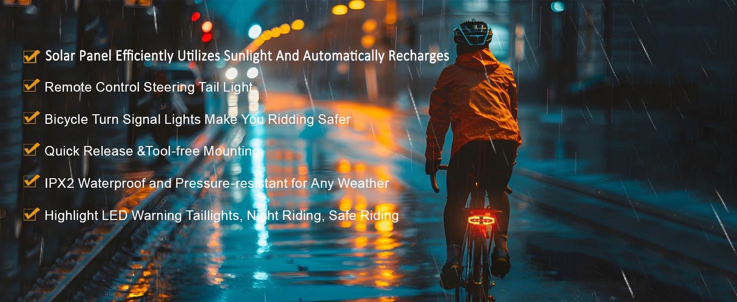 DIBMS Solar Bicycle Light, Bike Tail Light with 5 Lighting Modes, USB Rechargeable Bicycle Brake Taillights For Road, Mountain, Night Riding