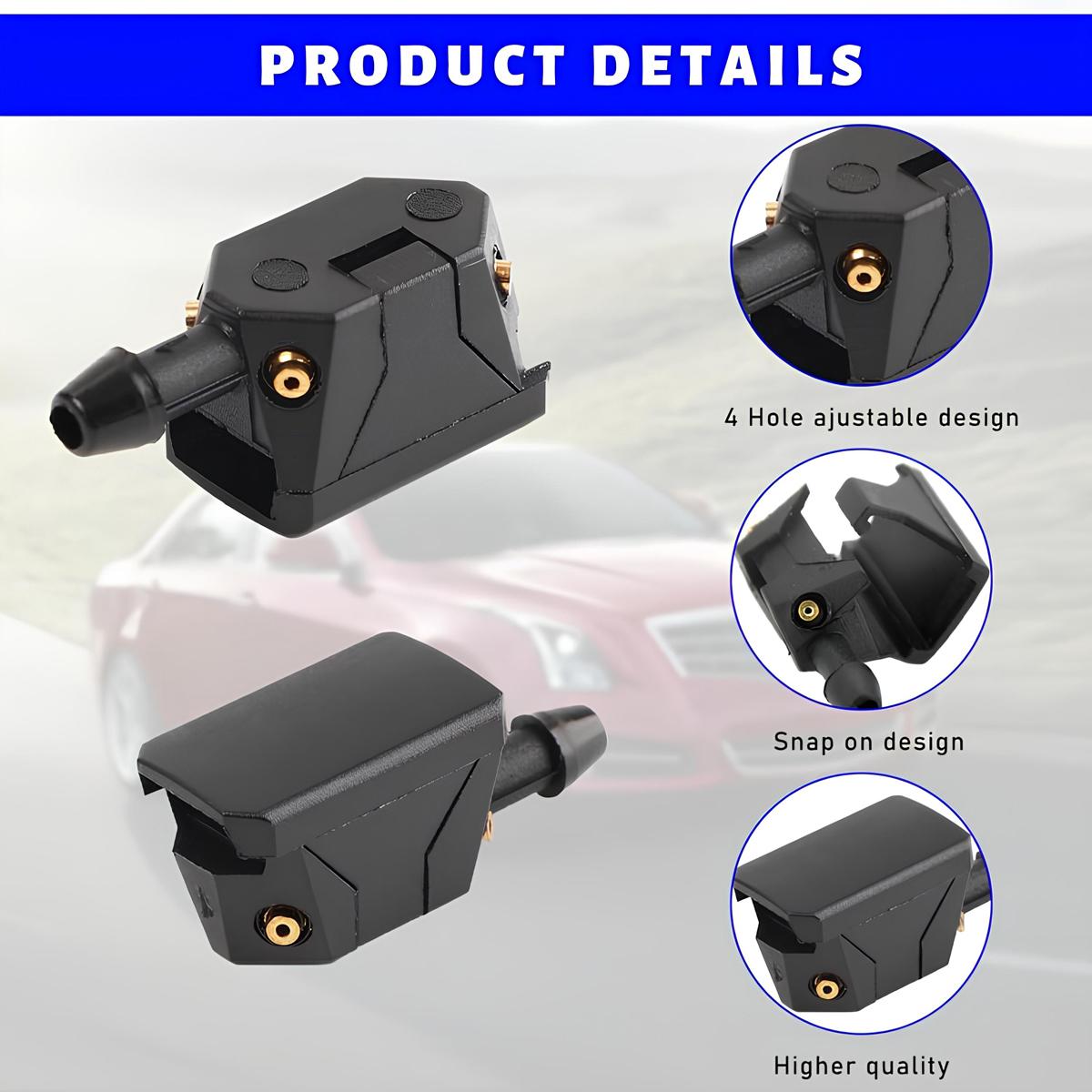 2 Pcs Front Windshield Washer Nozzles Arm Mounted 4 Hole Spray Jets Straight Pillar Sprayer for Car Truck SUV