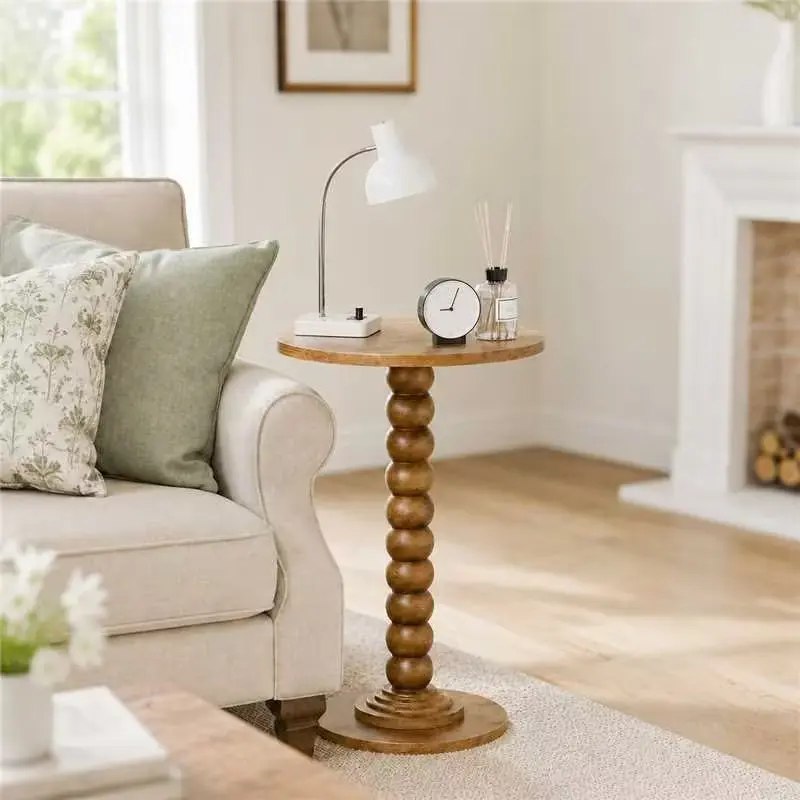 【Summer Sale】Round Side Table - Solid Wood Leg Small Drink Table for Living Room Bedroom Office