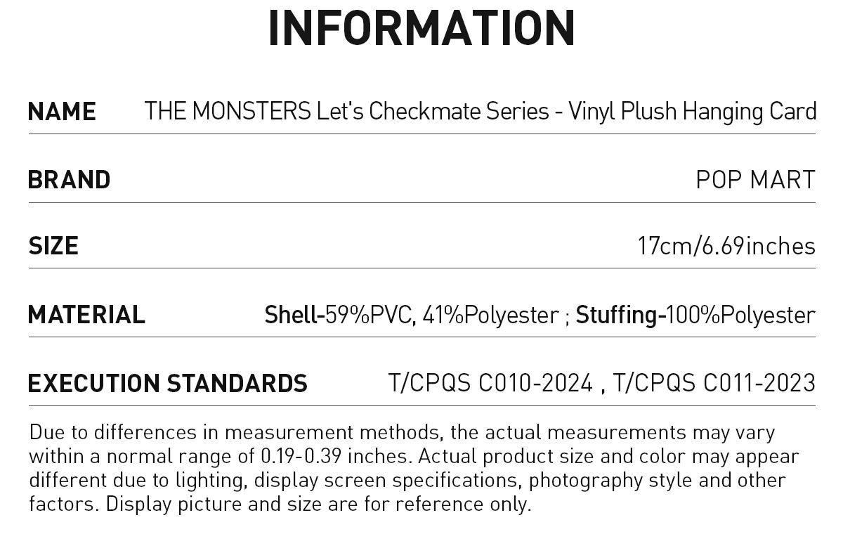 POP MART THE MONSTERS Let's Checkmate Series-Vinyl Plush Hanging Card, Labubu Collectible Toys,Surprise Gift
