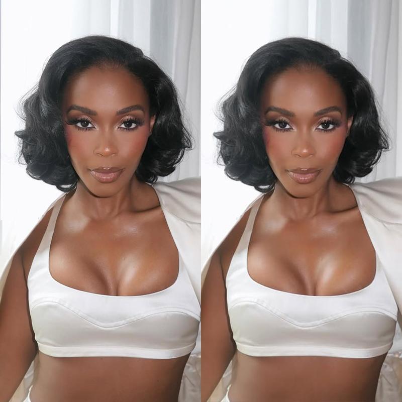 [Spring Must Have] [Side Part] Asteria Hair Glueless Pre-Styled Layered Cut Body Wave and Straight 7×5 HD Transparent Lace Human Hair Wig Pre Bleached Tiny Knots C-Part Short Bob Right Side Part Wig Valentine Musts