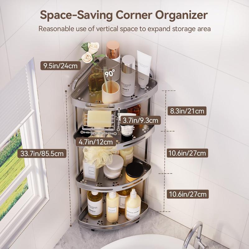 Corner Shower Caddy, 4 Tier Standing Shower Organizer with Soap Holder, Rustproof Stand Shower Shelves for Bathroom Shampoo Storage, Silver japanese  soaker  tub