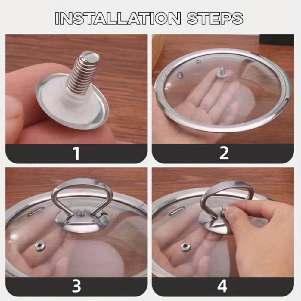 2pcs Stainless Steel Pot Lid Handle Set with Silicone Heat-Resistant Grip and Installation Screws - Cookware Replacement Top Handle, Durable Pot Lid Accessories for Kitchen Cooking Equipment