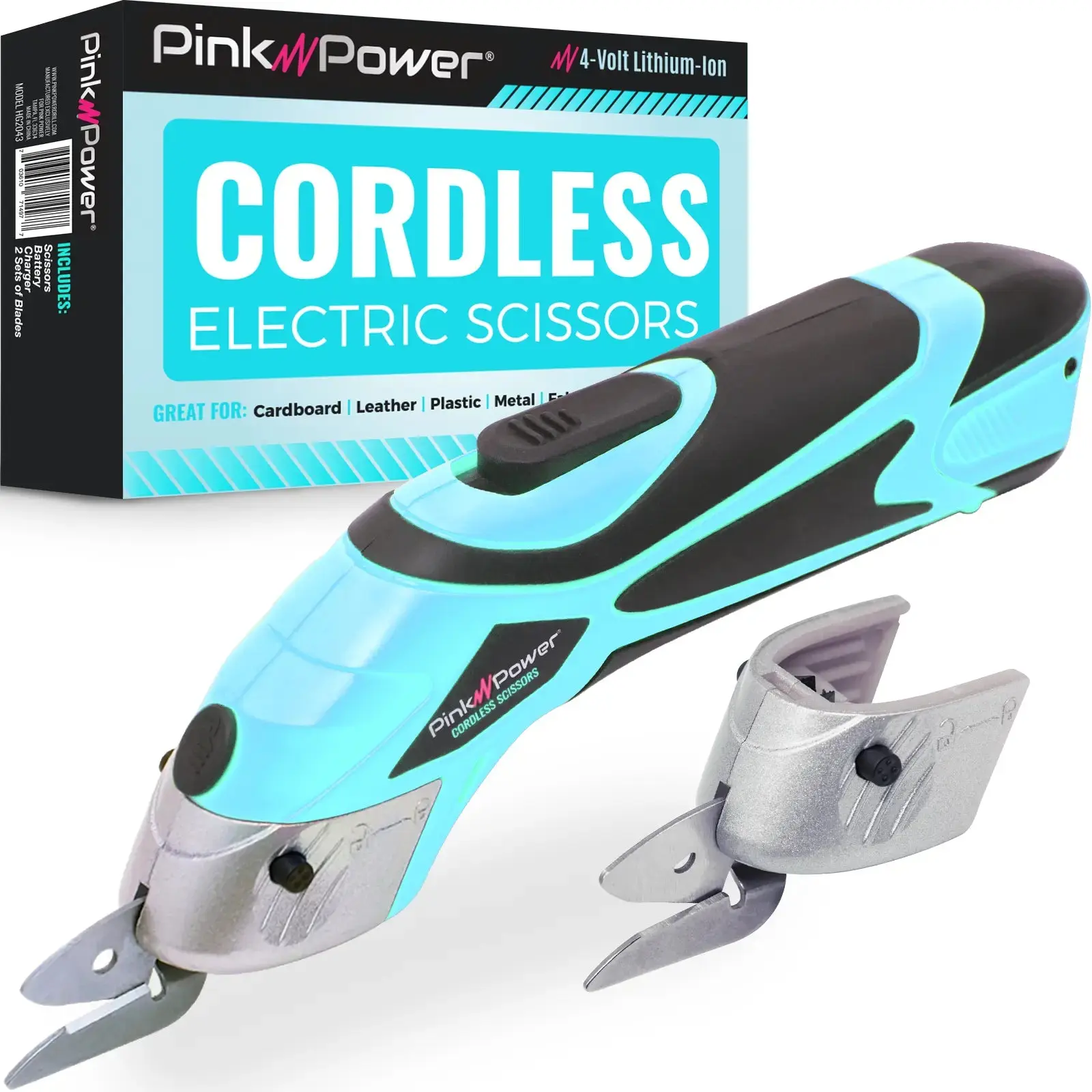 Pink Power Aqua Splash 4V Cordless Electric Scissors for Fabric, Sewing, Quilting, Crafts, Leather, Carpet & Scrapbooking, Rechargeable Automatic Shears with Ergonomic Grip, Heavy-Duty Power Scissors for DIY Craft Cutting Projects