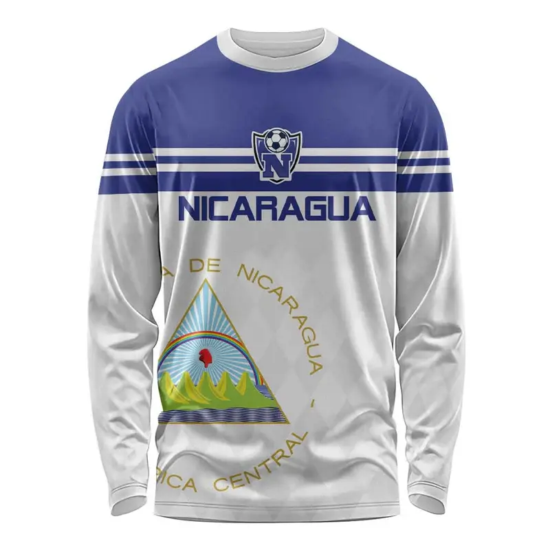 Custom Nicaragua Long Sleeve Soccer Jersey | Personalized Name & Number Heritage Football Shirt & Athletic Sportswear