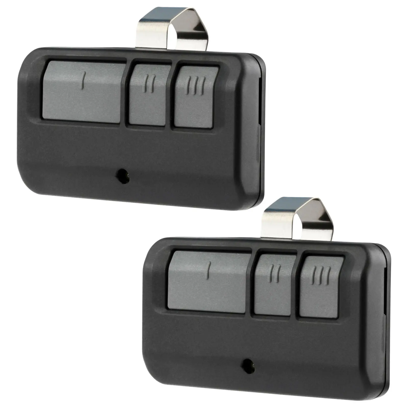 SJPACK 2-Piece 3V Remote Control Set - Security Push Button, Clip-On Visor Keeps It Handy Daily, CR2032 Batteries, Programming for Chamberlain LiftMaster Craftsman 893LM 953EV-P2 Models, Includes 2 Remotes for Easy Sharing