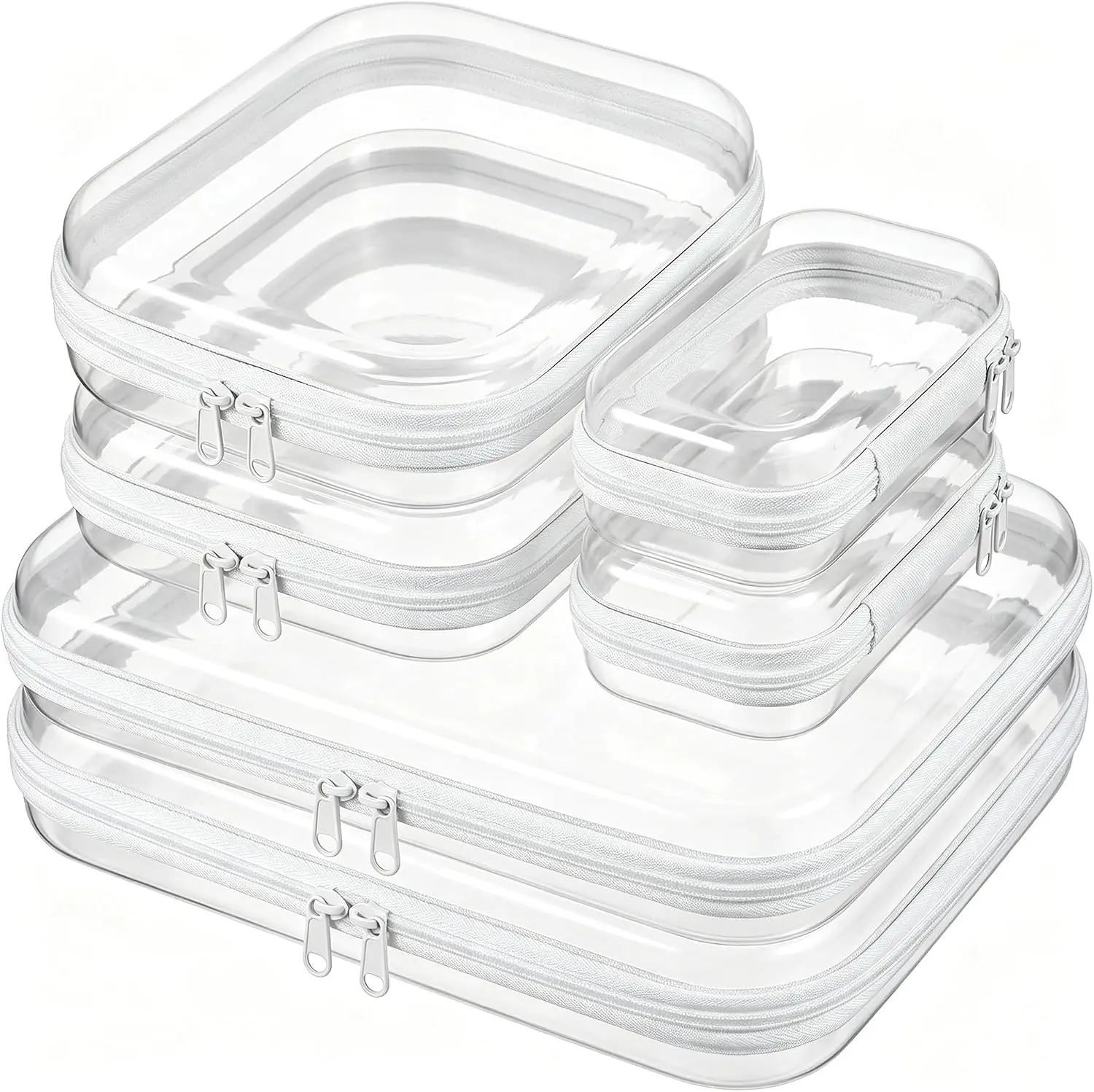 3/6 Pcs Clear Hard Shell Zipper Case – Clear Makeup Bag Set 2S/2M/2L, See-Through Hard Plastic Organizer Pouches with Double Zipper, Crush-Resistant Travel Toiletry Bag for Cosmetics,Toys